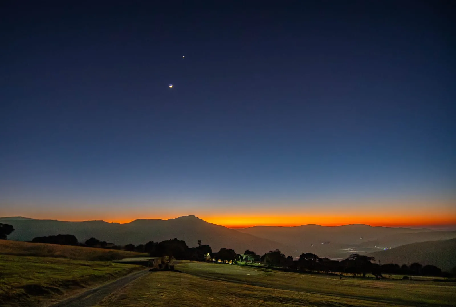 The last light over the valley after sunset